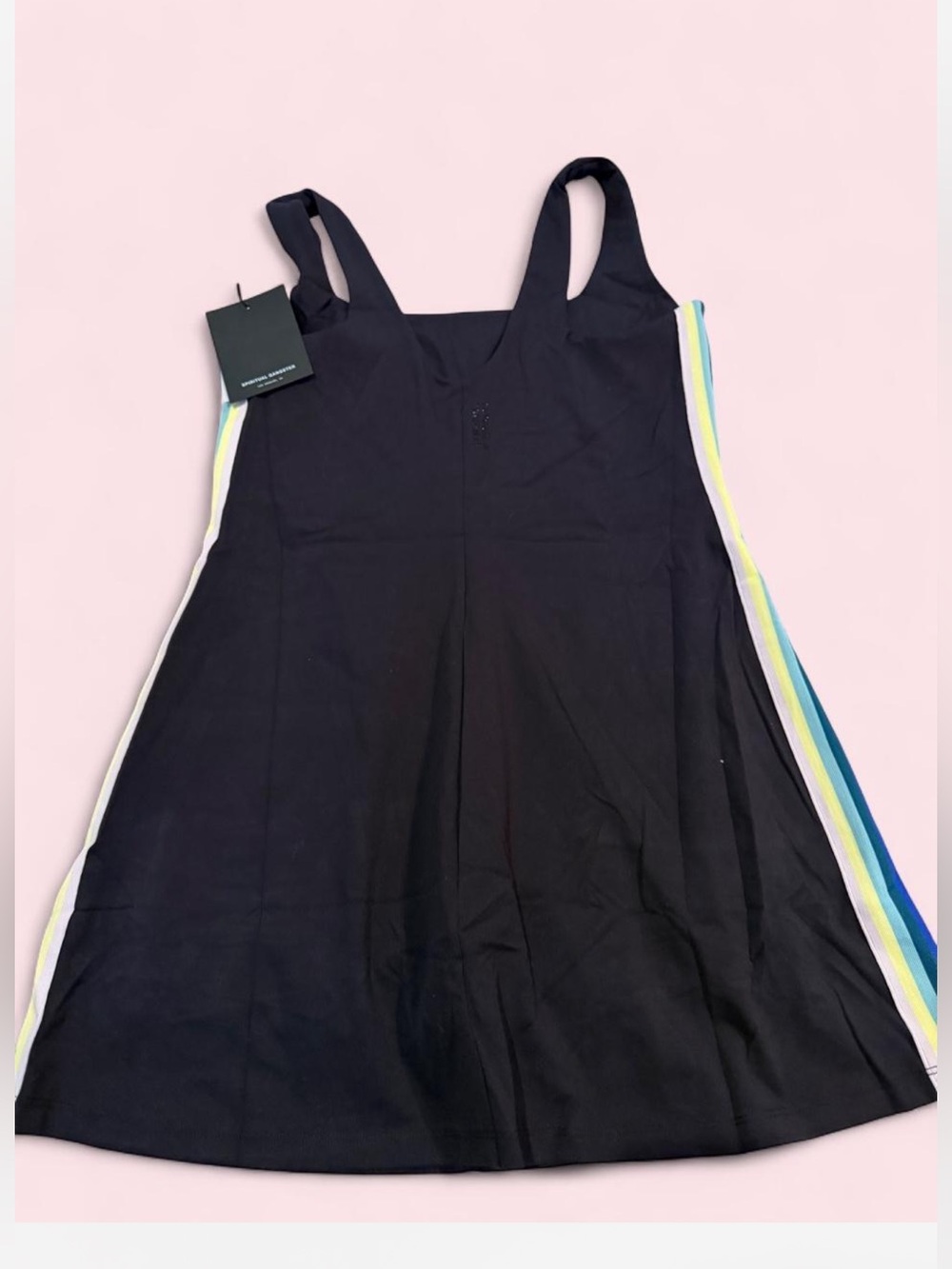 Spiritual Gangster Black Tank Top Dress with color stripes down sides NWT